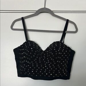 Black Beaded Women's Top
